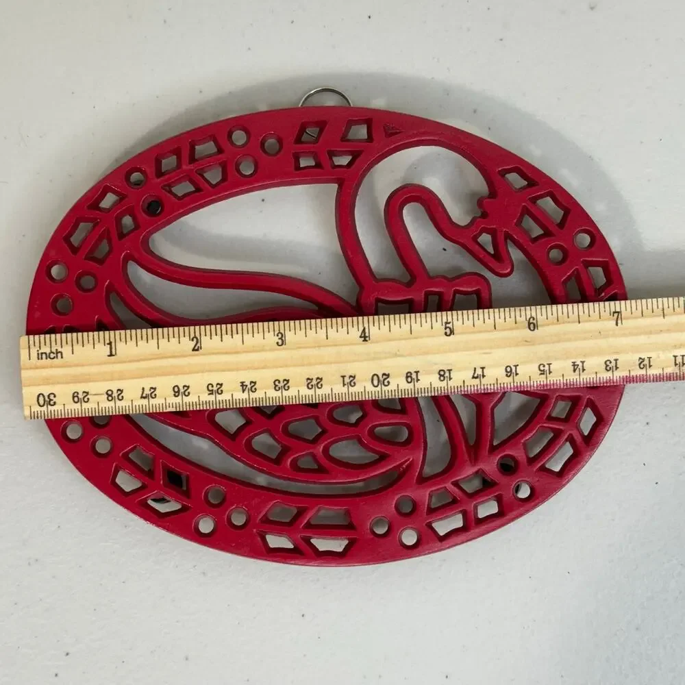 Avon Country Treasure Christmas Swan/Goose Red Enamel Cast Iron Metal Trivet VTG